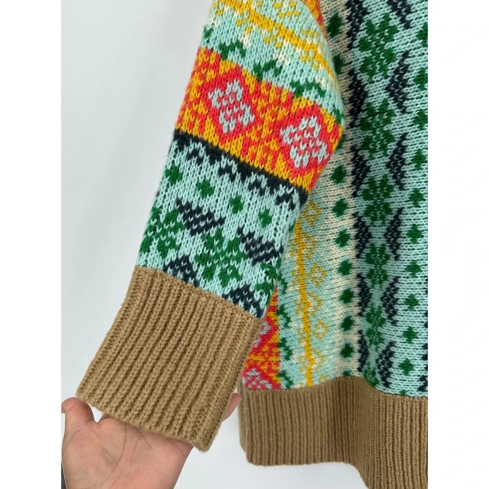 Anthropologie Fair Isle Shawl Collar Toggle Cardigan Sweater Multi Color M/L - Picture 7 of 9
